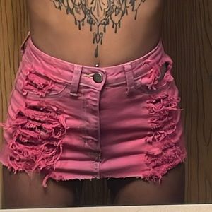 Pink denim mini skirt